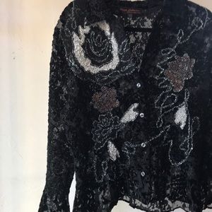 Black sheer embroidered blouse